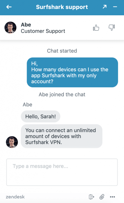 Support client Surfshark