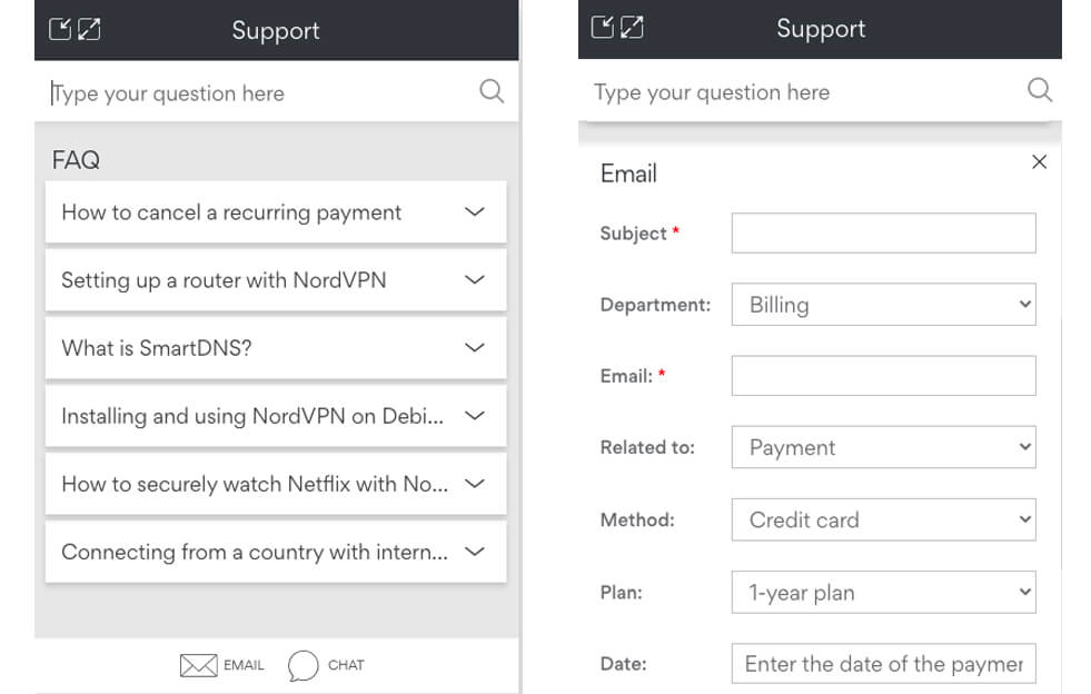 Formulaire contact NordVPN
