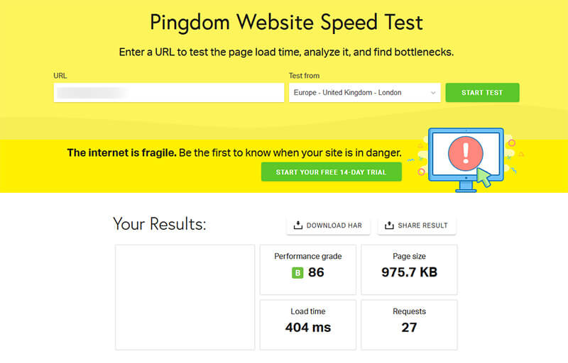 Test performances Pingdom o2switch