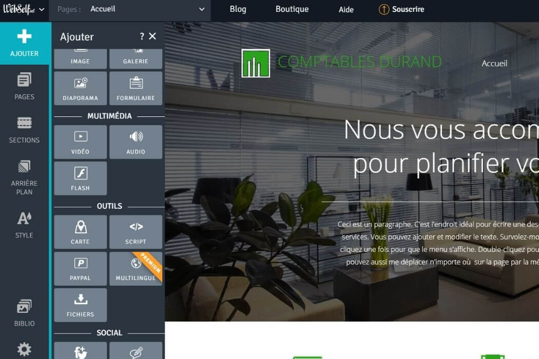 Ajouter contenu Webself