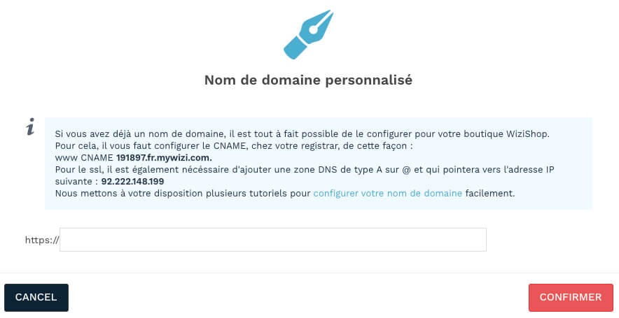 Configuration nom domaine Dropizi