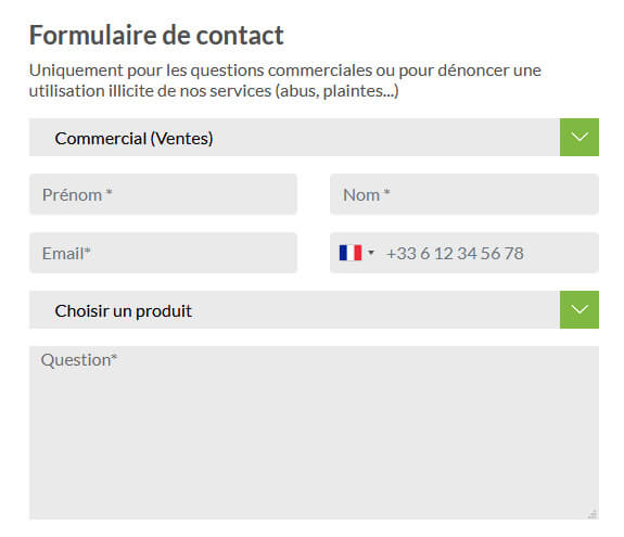Formulaire de contact PlanetHoster