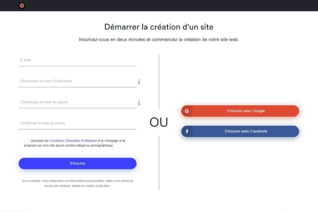 Inscription E-Monsite