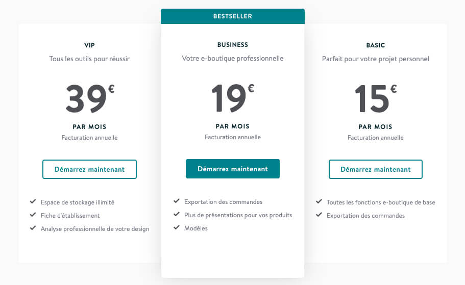 Offres e-boutique Jimdo