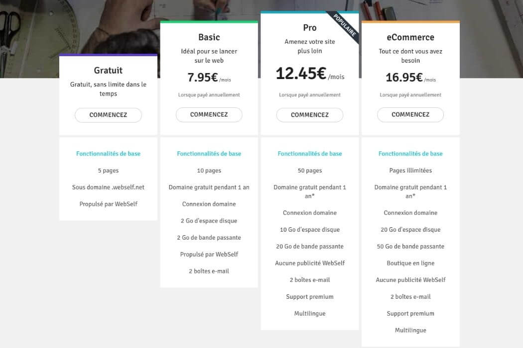 Plans tarifaires WebSelf