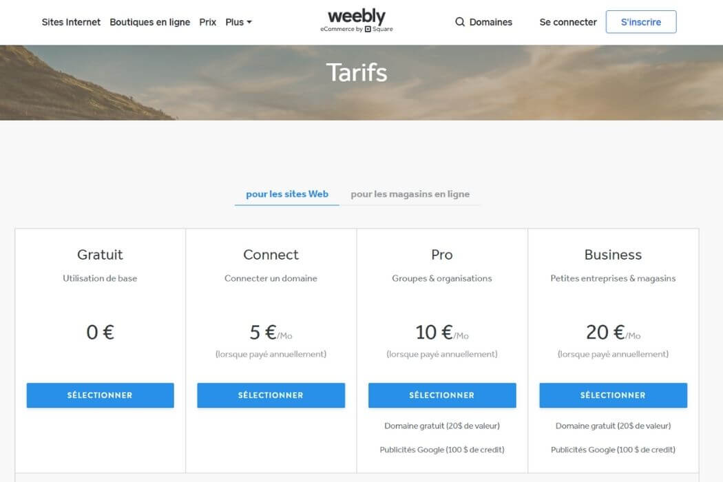 Tarification Weebly