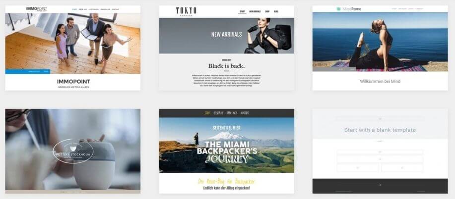 Exemples de templates Jimdo