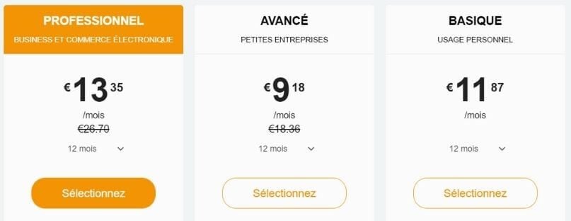 Abonnements Basique Avancé Professionnel Site123