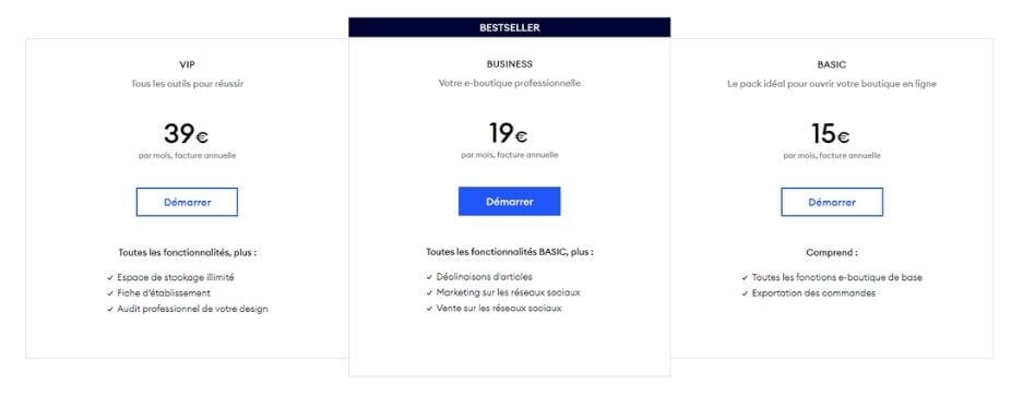 Offres e-commerce Jimdo