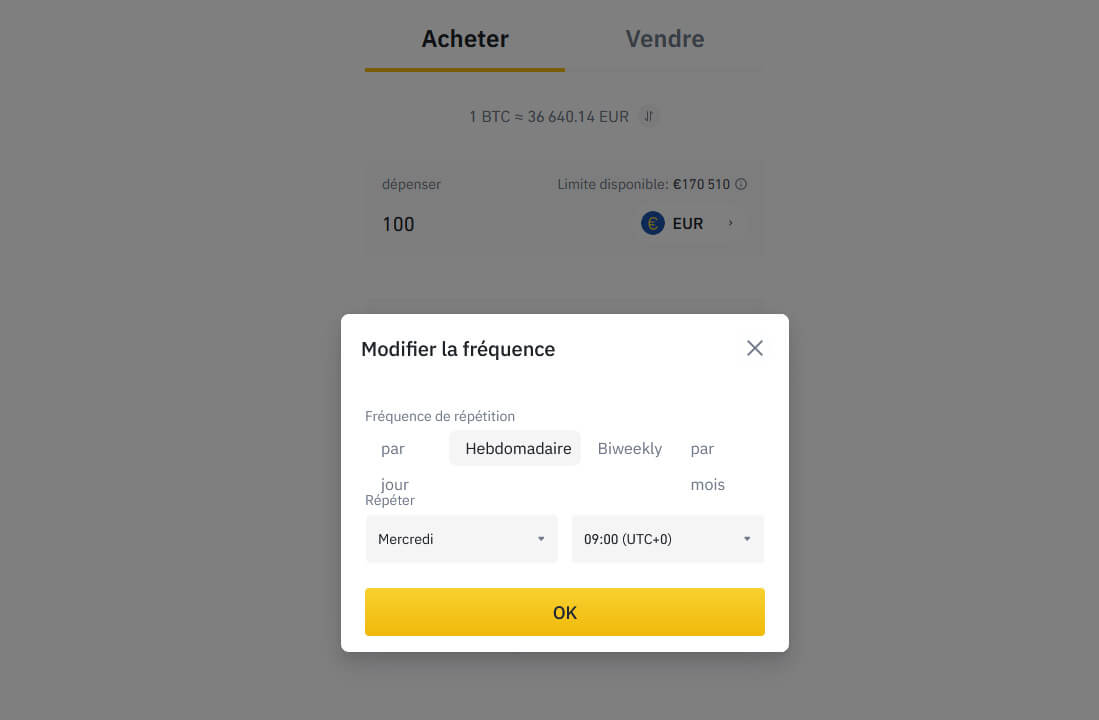 Achat récurrent crypto Binance