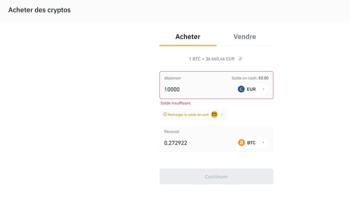 Acheter crypto solde EUR Binance