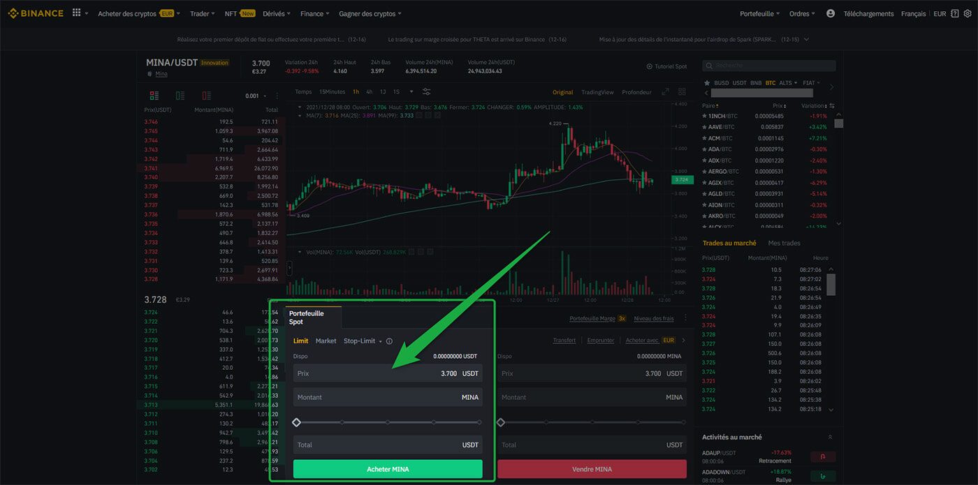 Acheter Mina Binance
