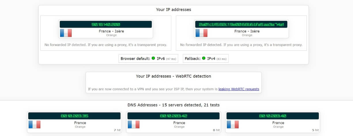 Test d'adresse IP sans Bright VPN
