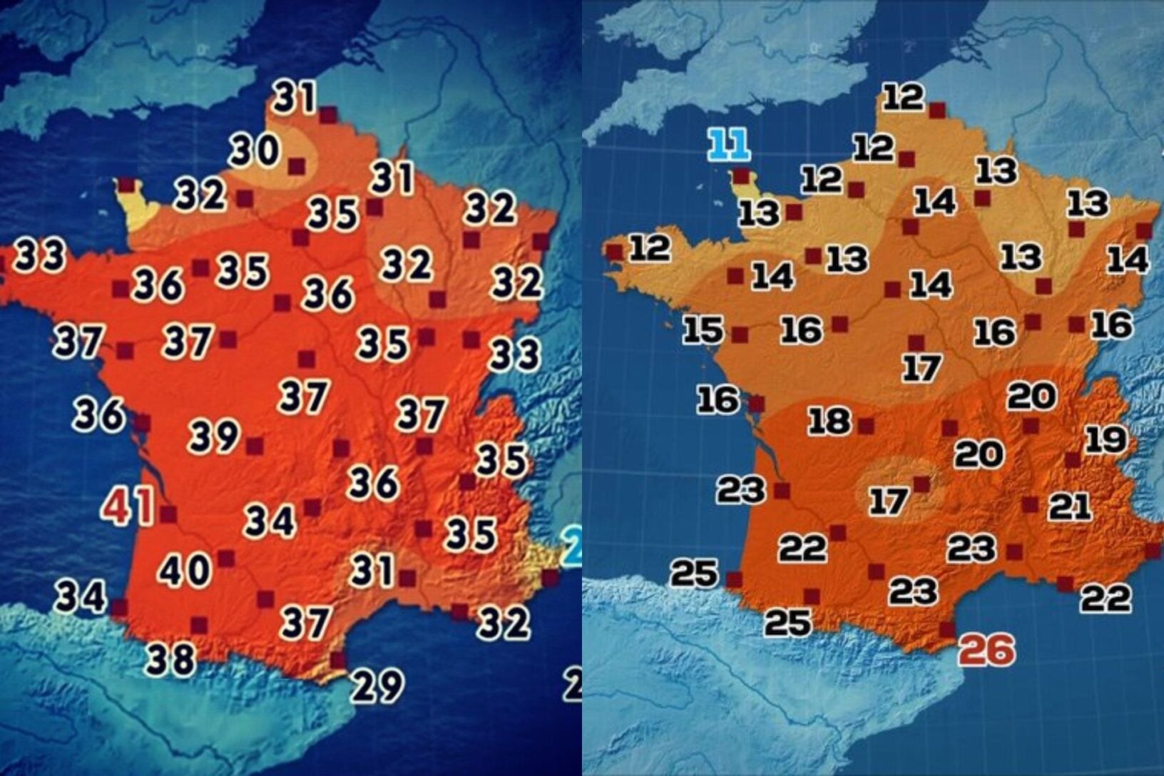 Meteooo Canicule : les chaînes TV ont-elles changé les teintes des cartes météo ...