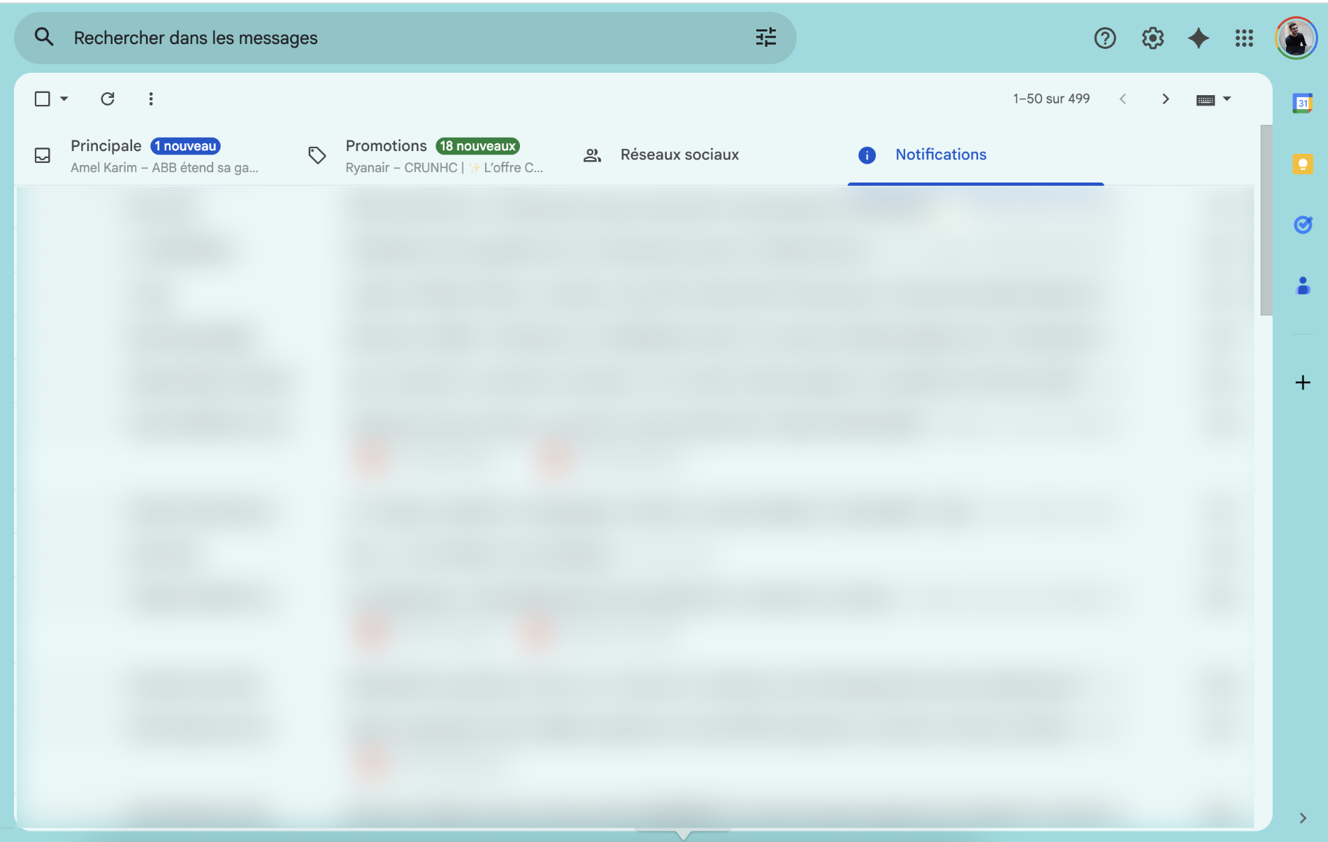 Gmail notifications onglet liste