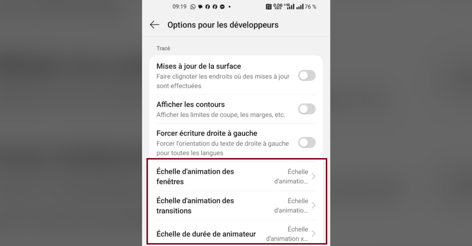 Opntion Developpeurs Android