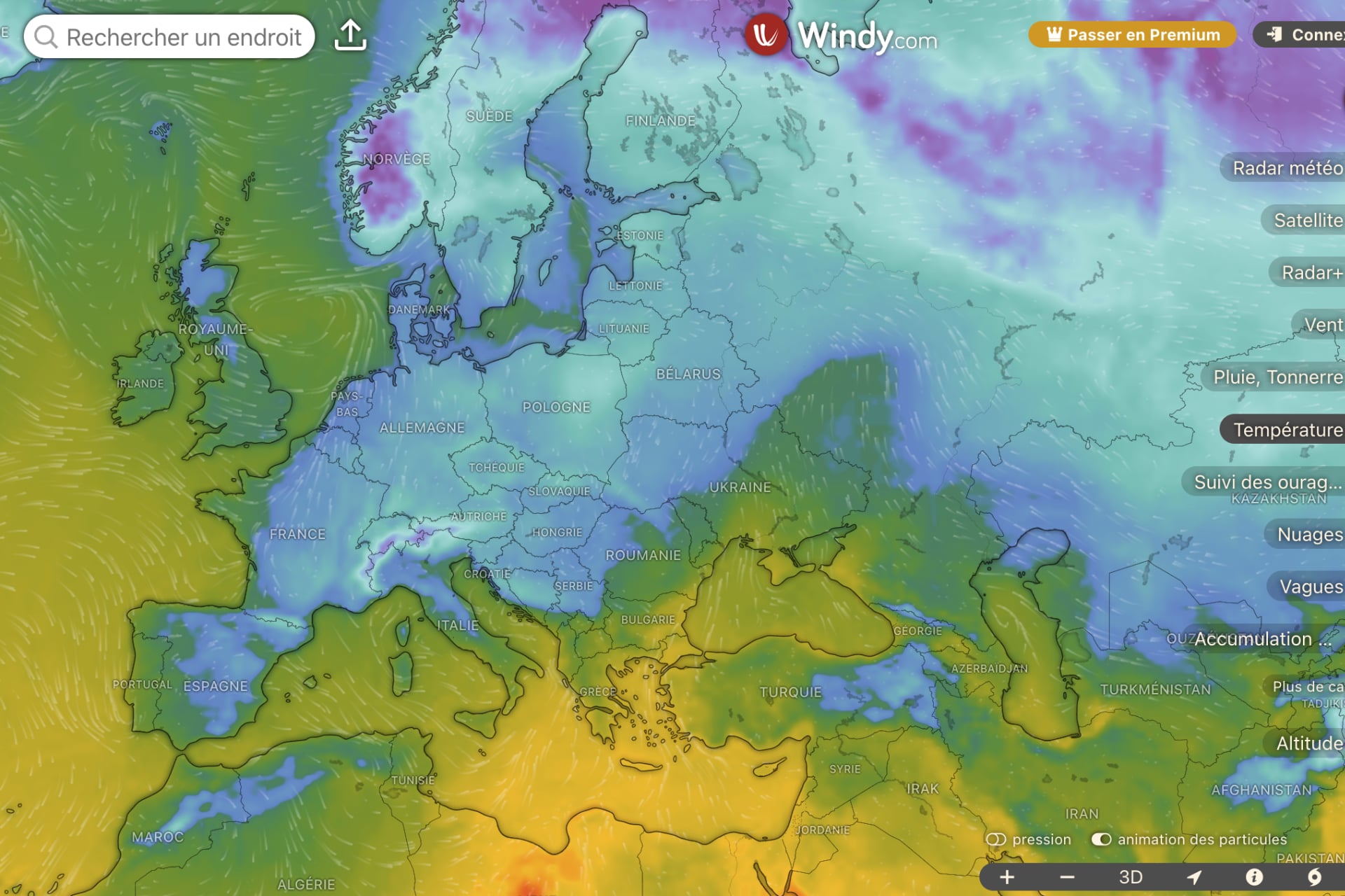 Carte Windy Temperature Europe 2026 Janvier