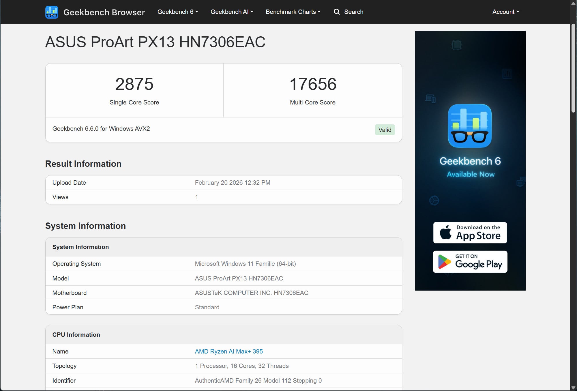 Proart Geekbench