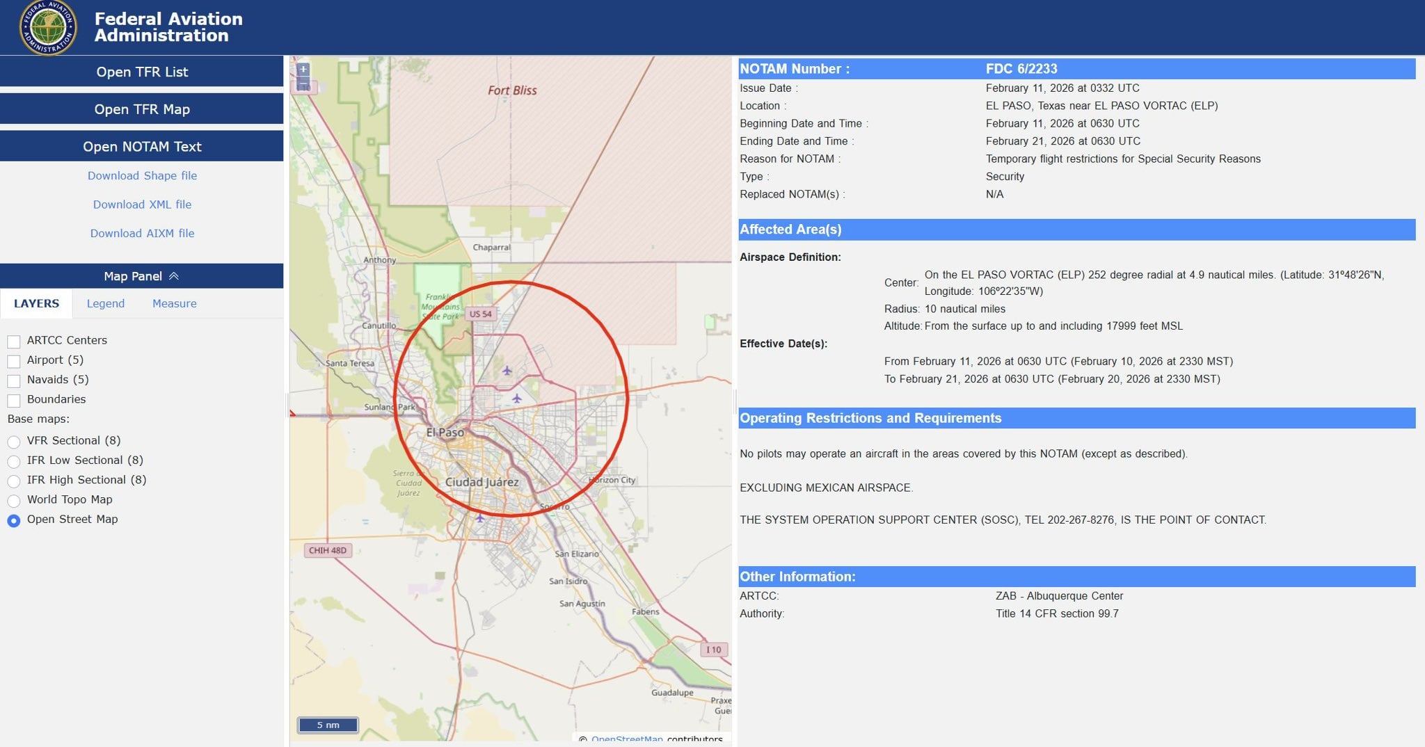 Notam El Paso 2026 10 Jours