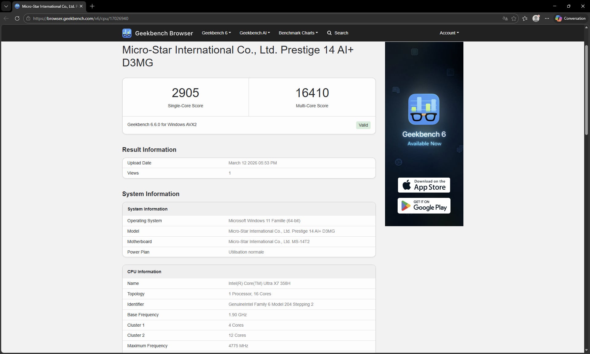 Prestige Geekbench