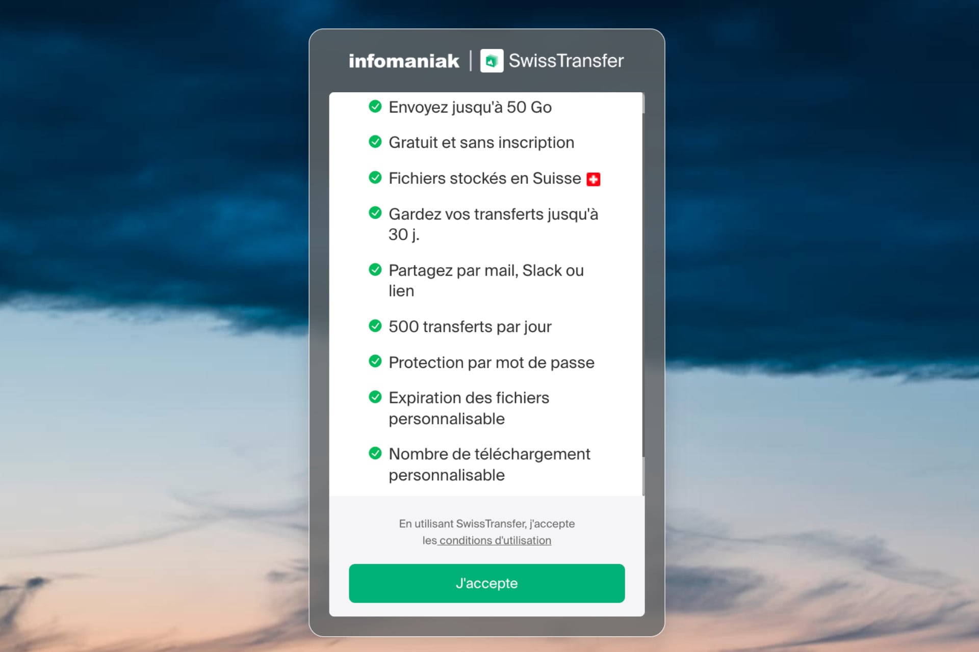 Avis SwissTransfert fonctionnalités