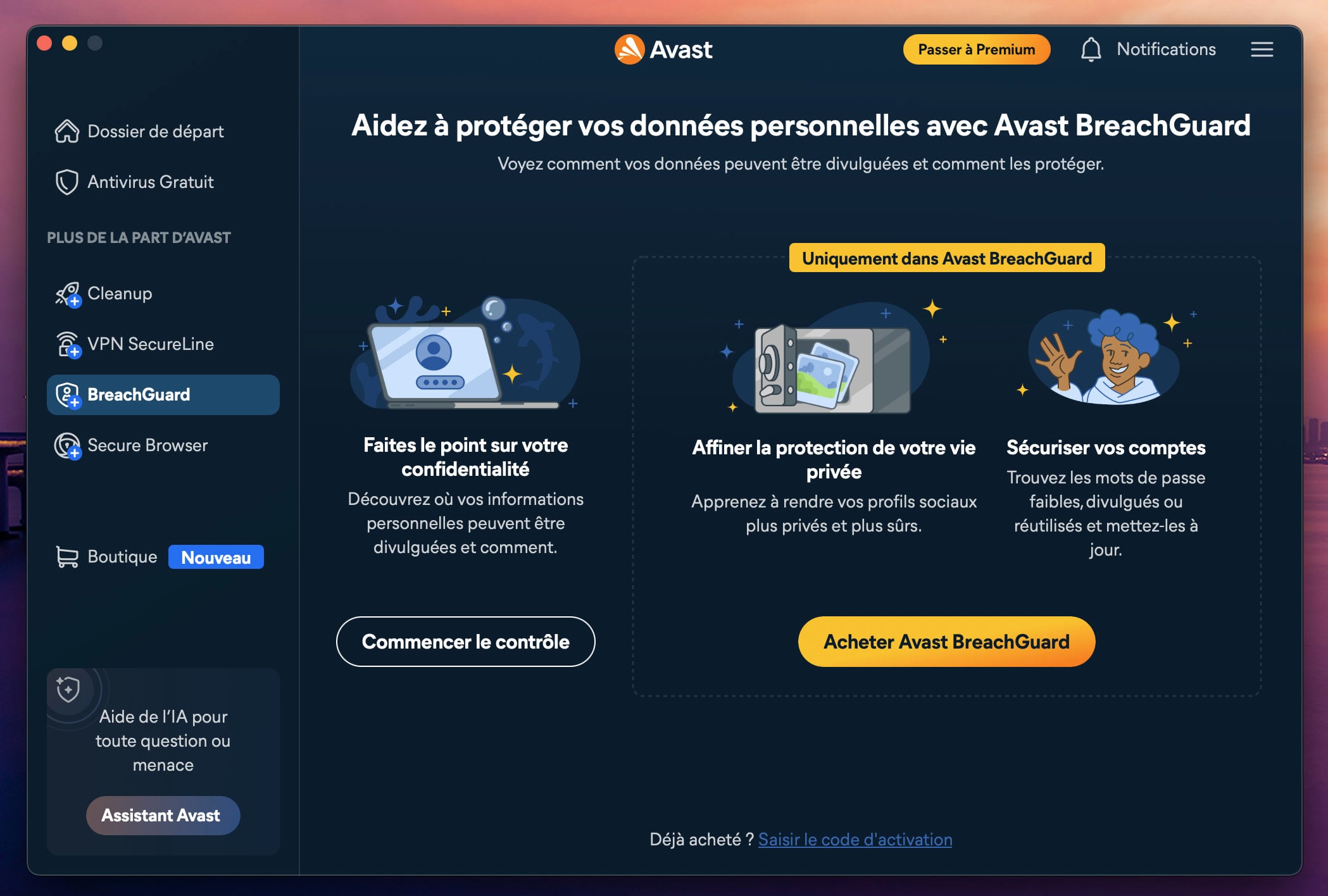 Le module Breachguard d'Avast One