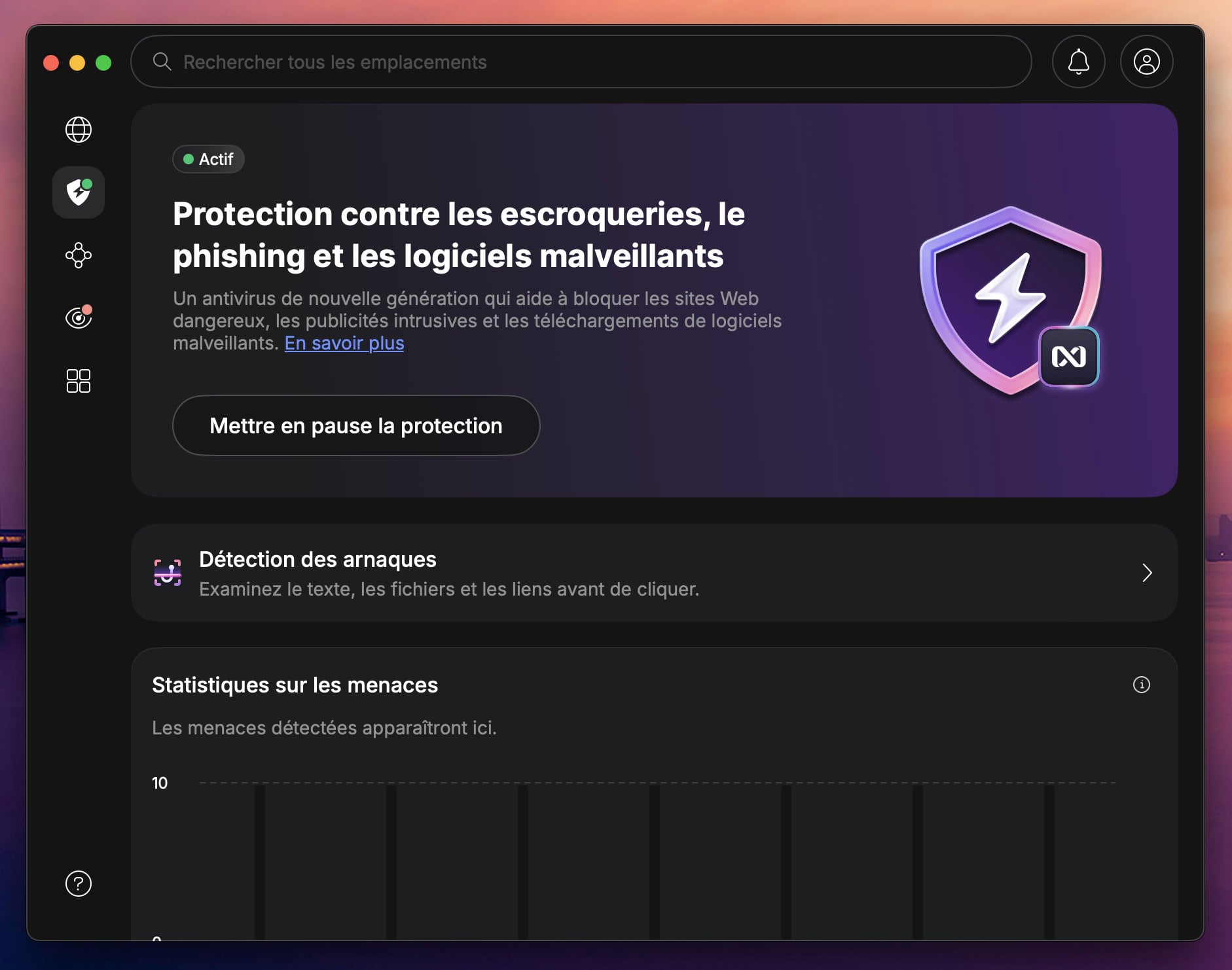 L'espace réservé à l'antivirus next-gen sur l'application macOS de NordVPN