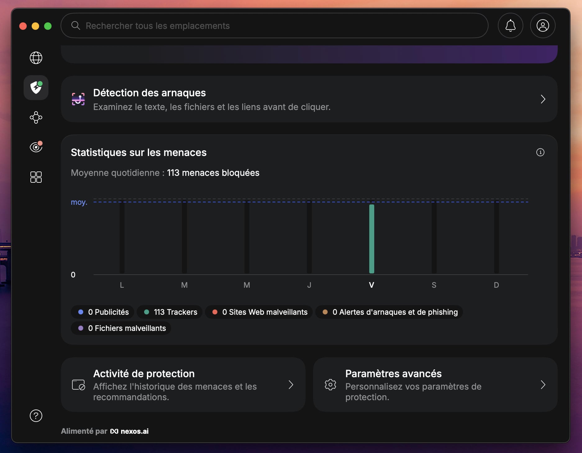 En une dizaine de minutes, NordVPN a identifié plus de 100 trackers avec sa suite antivirus