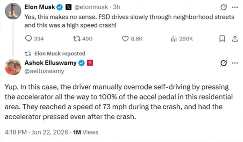 Accident Tesla (tweet Musk)