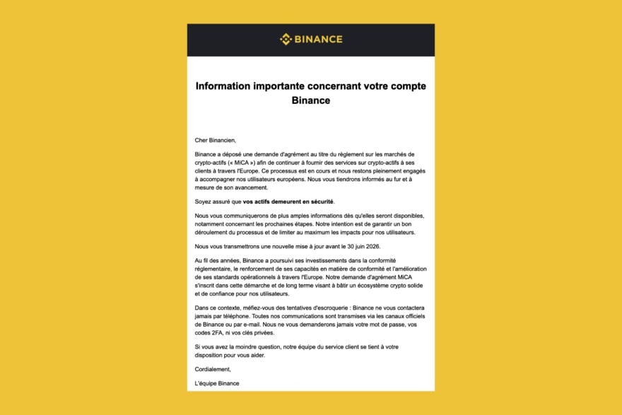 Binance Lettre Mica 30 Juin Crypto