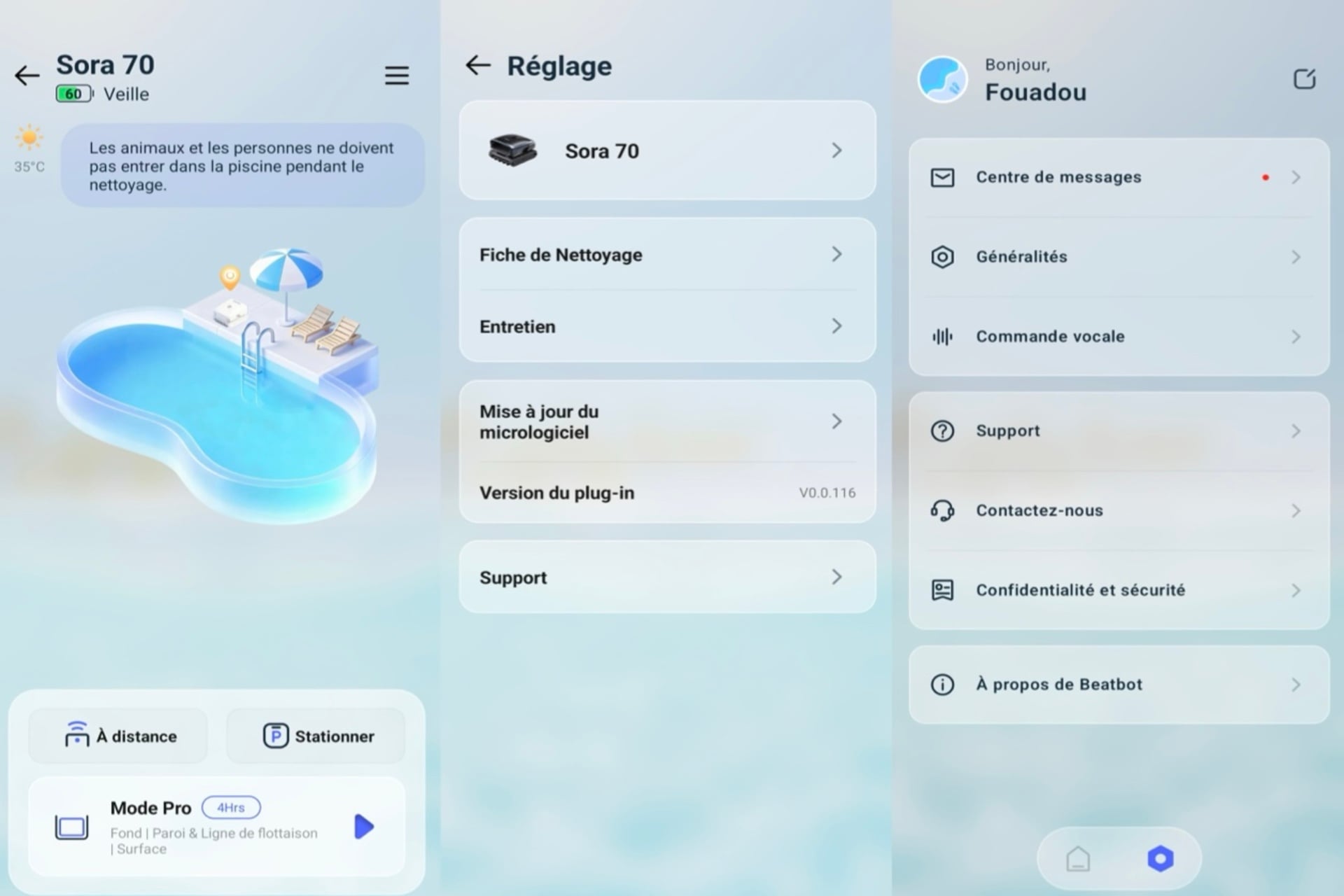 Test Sora 70 avis robot piscine 4-en-1 nettoie la surface design navigation autonomie charge escalier surface sol fond autonomie cycle parking bords aspiration mise à l'eau micron