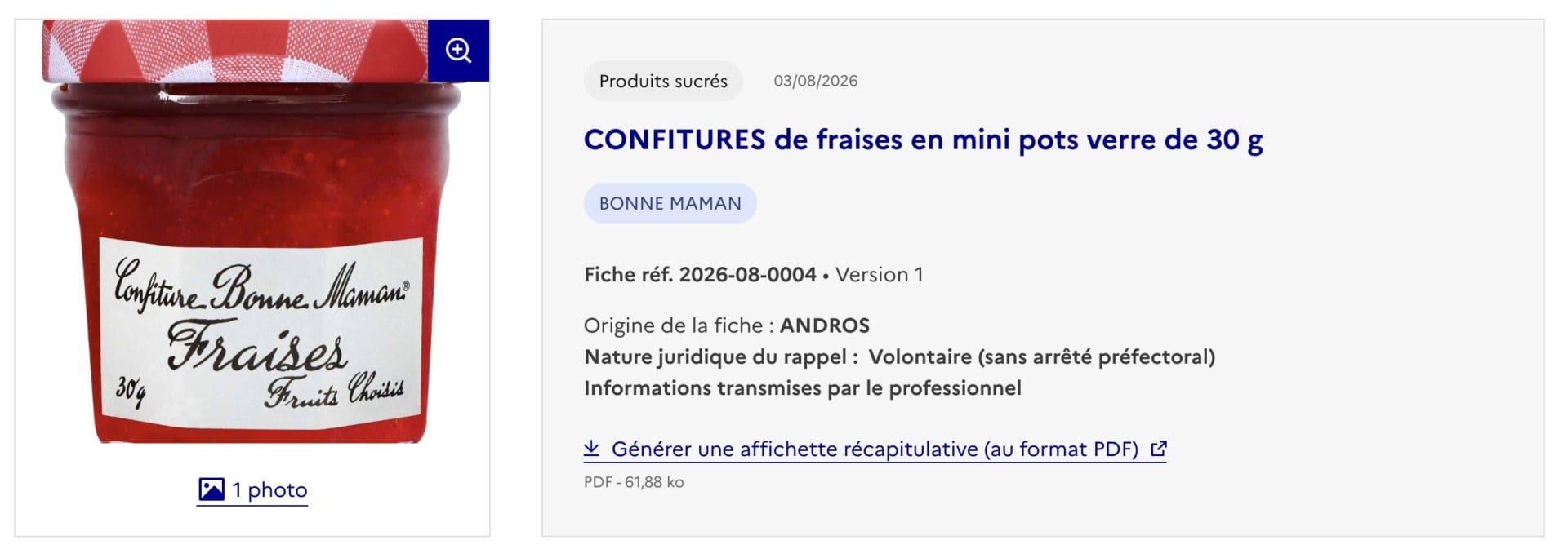 Rappel Conso France Bonne Maman Aout 2026