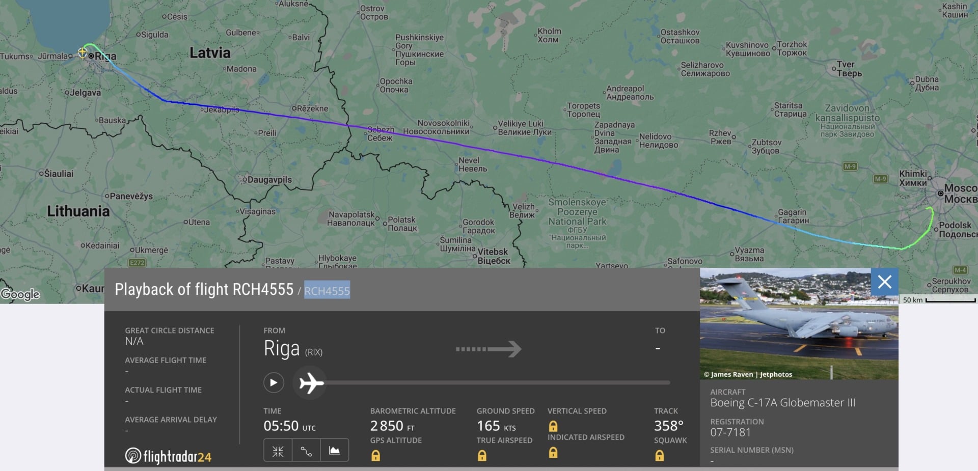 Vol Riga Moscou Avion Americain Rch4555