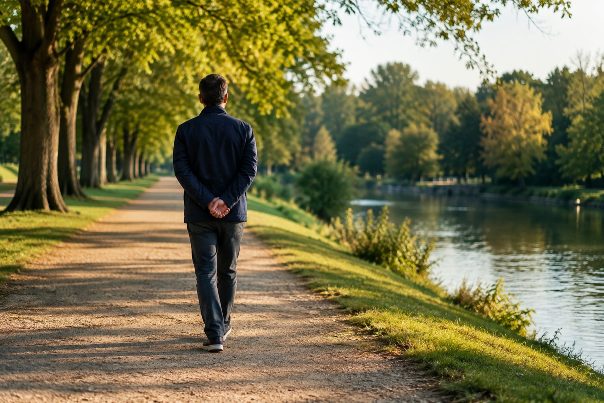 Personne Qui Marche Avec Les Mains Derrière Le Dos